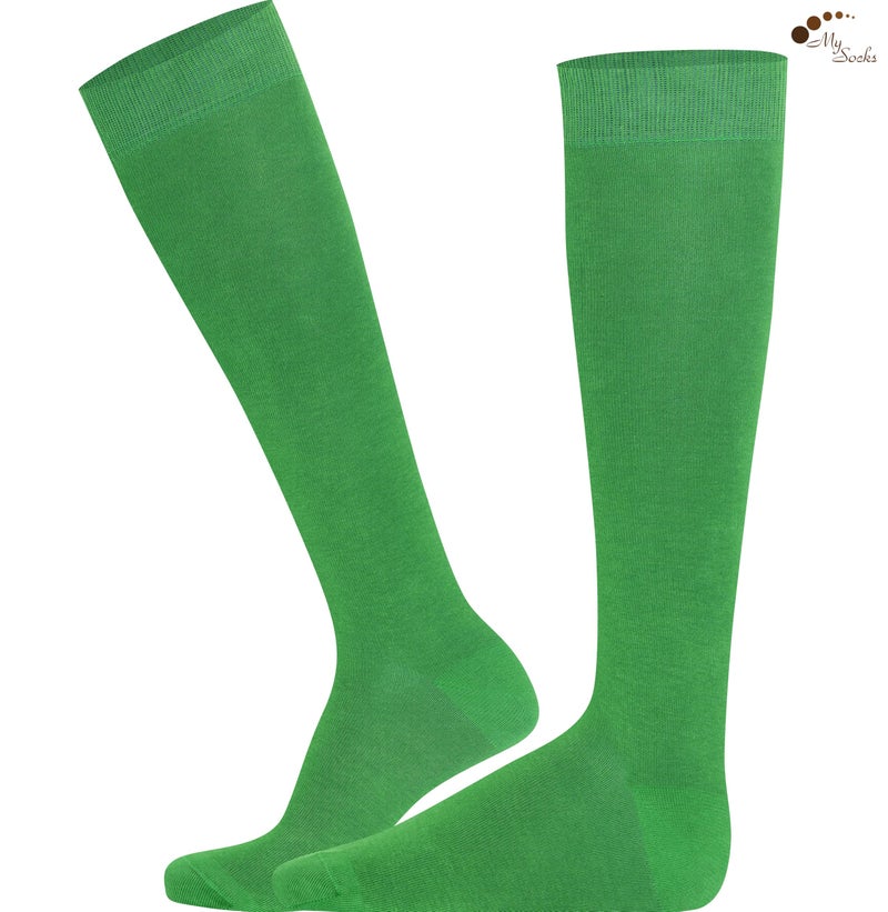Mysocks Knee High Socks for Women Men Combed Cotton Seamless Toe Tall Long High Socks Green,4-7 - Image 3